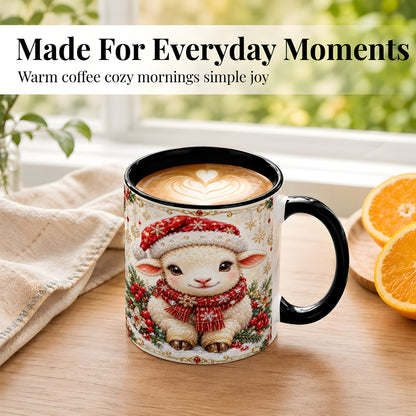 #pl[11oz|Black] Jeweled Christmas Lamb Coffee Mug, Ruby Sheep Mug, Ceramic Cup