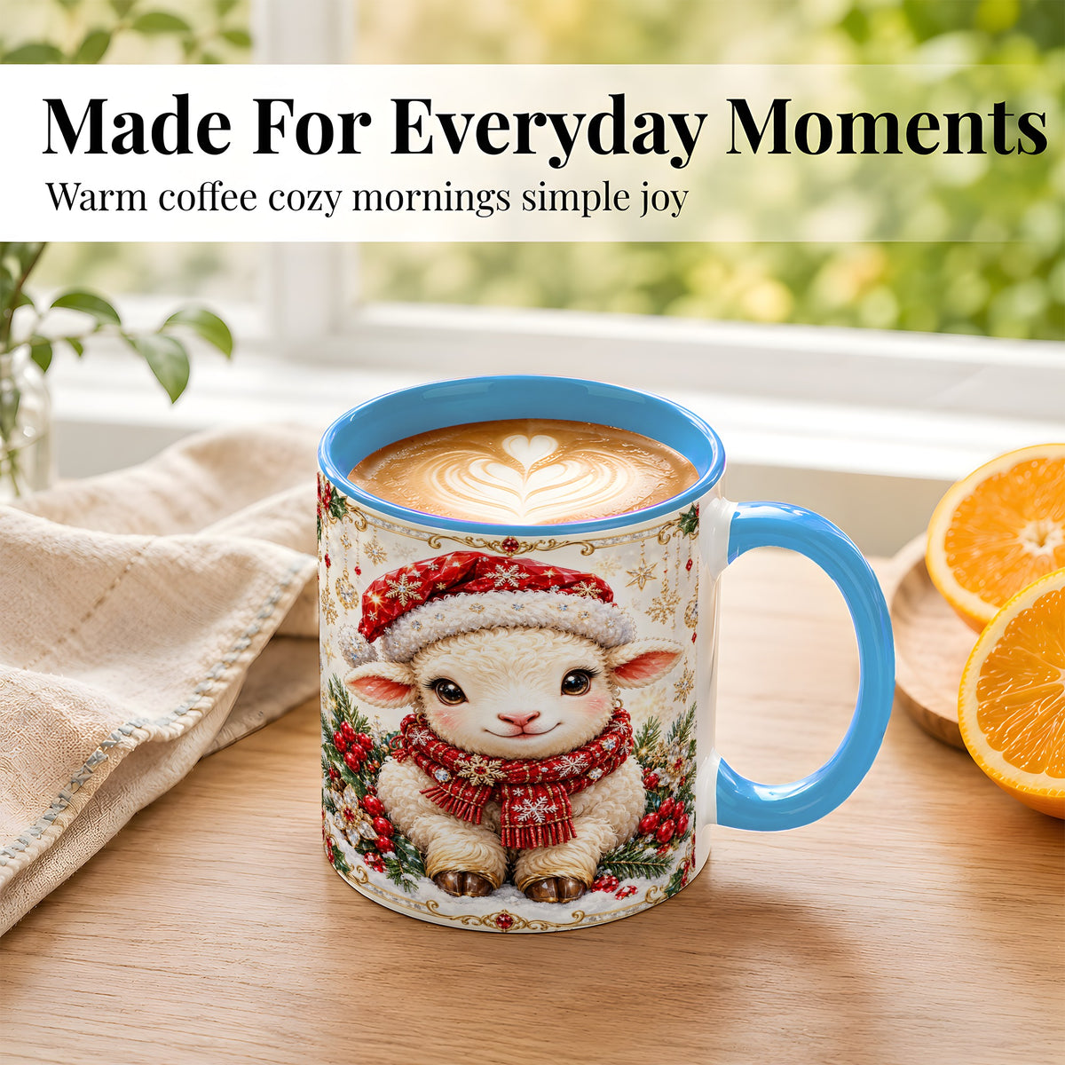 #pl[11oz|Blue] Jeweled Christmas Lamb Coffee Mug, Ruby Sheep Mug, Ceramic Cup