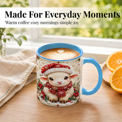 #pl[11oz|Blue] Jeweled Christmas Lamb Coffee Mug, Ruby Sheep Mug, Ceramic Cup