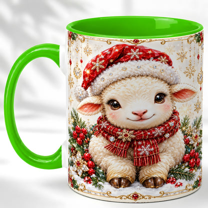 #pl[11oz|Green] Jeweled Christmas Lamb Coffee Mug, Ruby Sheep Mug, Ceramic Cup