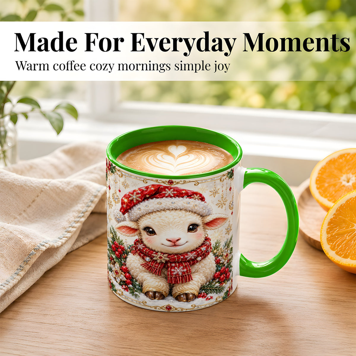 #pl[11oz|Green] Jeweled Christmas Lamb Coffee Mug, Ruby Sheep Mug, Ceramic Cup