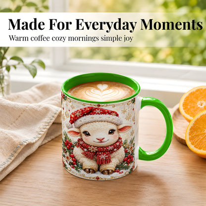 #pl[11oz|Green] Jeweled Christmas Lamb Coffee Mug, Ruby Sheep Mug, Ceramic Cup