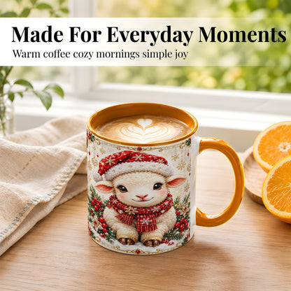 #pl[11oz|Orange] Jeweled Christmas Lamb Coffee Mug, Ruby Sheep Mug, Ceramic Cup