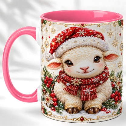 #pl[11oz|Pink] Jeweled Christmas Lamb Coffee Mug, Ruby Sheep Mug, Ceramic Cup
