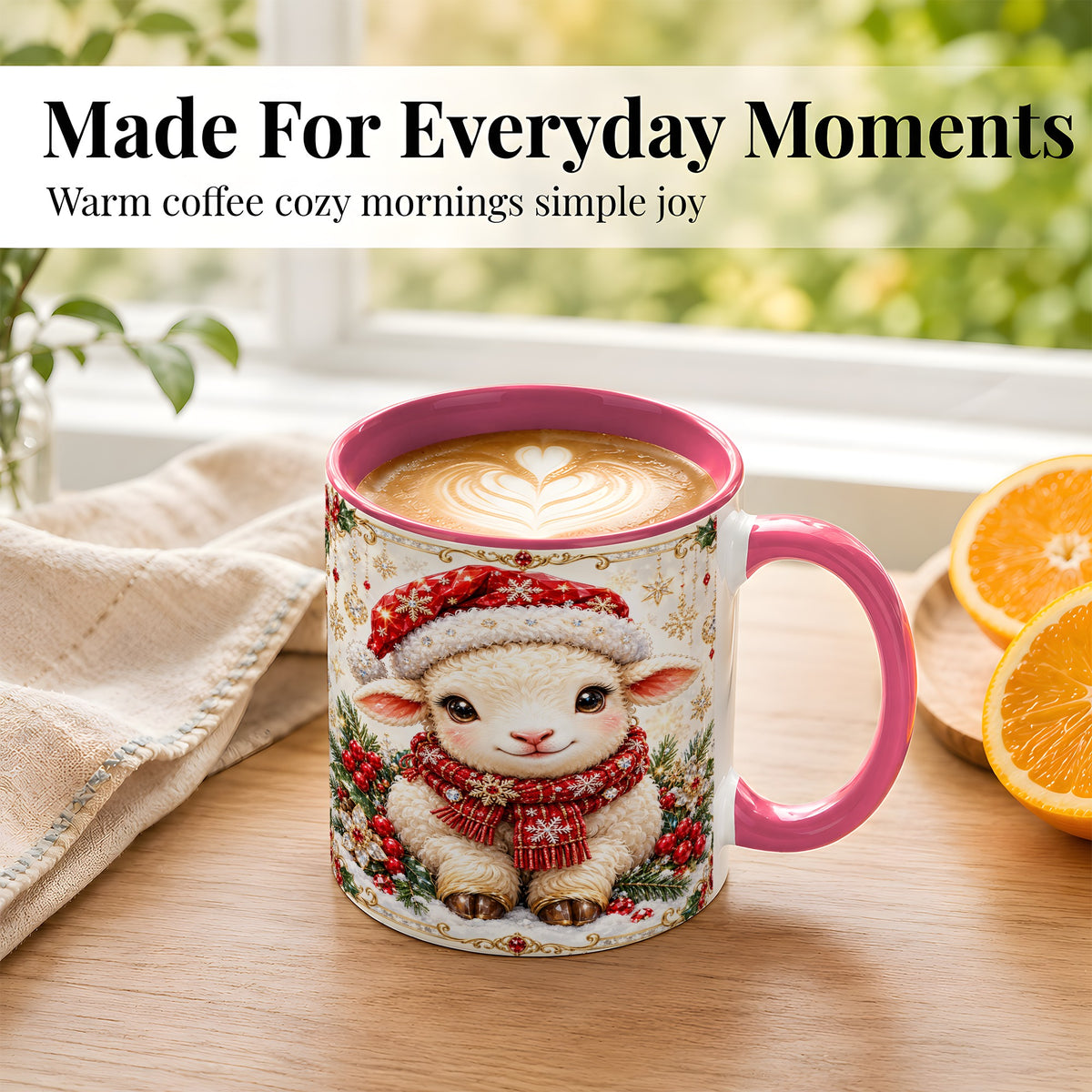 #pl[11oz|Pink] Jeweled Christmas Lamb Coffee Mug, Ruby Sheep Mug, Ceramic Cup