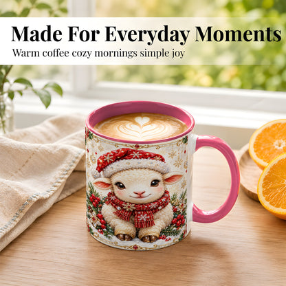 #pl[11oz|Pink] Jeweled Christmas Lamb Coffee Mug, Ruby Sheep Mug, Ceramic Cup