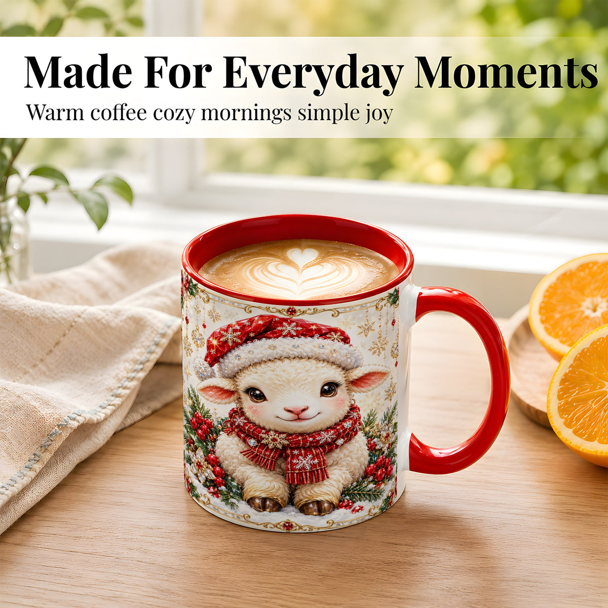 #pl[11oz|Red] Jeweled Christmas Lamb Coffee Mug, Ruby Sheep Mug, Ceramic Cup