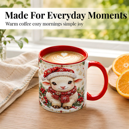 #pl[11oz|Red] Jeweled Christmas Lamb Coffee Mug, Ruby Sheep Mug, Ceramic Cup
