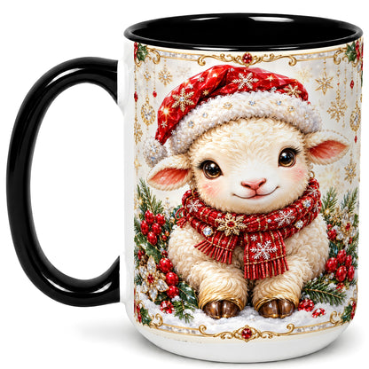 #pl[15oz|Black] Jeweled Christmas Lamb Coffee Mug, Ruby Sheep Mug, Ceramic Cup
