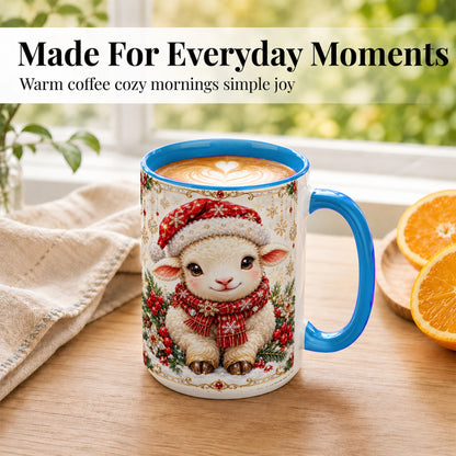 #pl[15oz|Blue] Jeweled Christmas Lamb Coffee Mug, Ruby Sheep Mug, Ceramic Cup