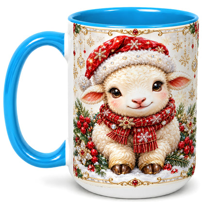 #pl[15oz|Blue] Jeweled Christmas Lamb Coffee Mug, Ruby Sheep Mug, Ceramic Cup