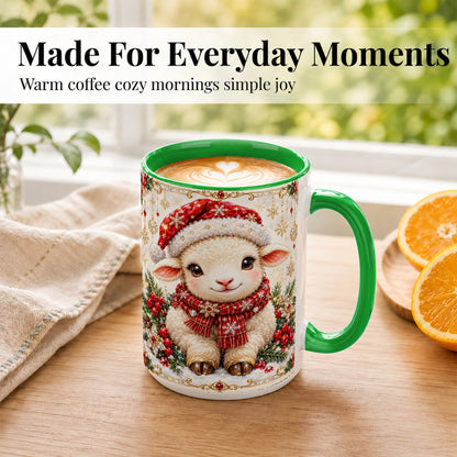 #pl[15oz|Green] Jeweled Christmas Lamb Coffee Mug, Ruby Sheep Mug, Ceramic Cup