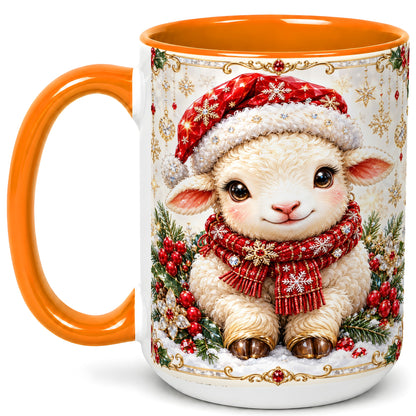 #pl[15oz|Orange] Jeweled Christmas Lamb Coffee Mug, Ruby Sheep Mug, Ceramic Cup