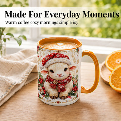 #pl[15oz|Orange] Jeweled Christmas Lamb Coffee Mug, Ruby Sheep Mug, Ceramic Cup