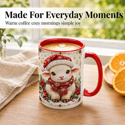 #pl[15oz|Red] Jeweled Christmas Lamb Coffee Mug, Ruby Sheep Mug, Ceramic Cup