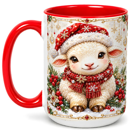 #pl[15oz|Red] Jeweled Christmas Lamb Coffee Mug, Ruby Sheep Mug, Ceramic Cup