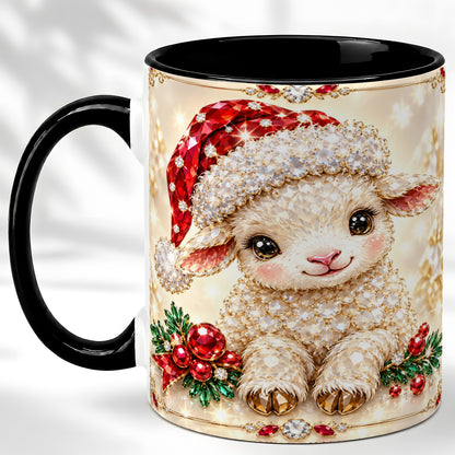 #pl[11oz|Black] Crystal Christmas Lamb Coffee Mug, Gemstone Sheep Mug, Ceramic Cup