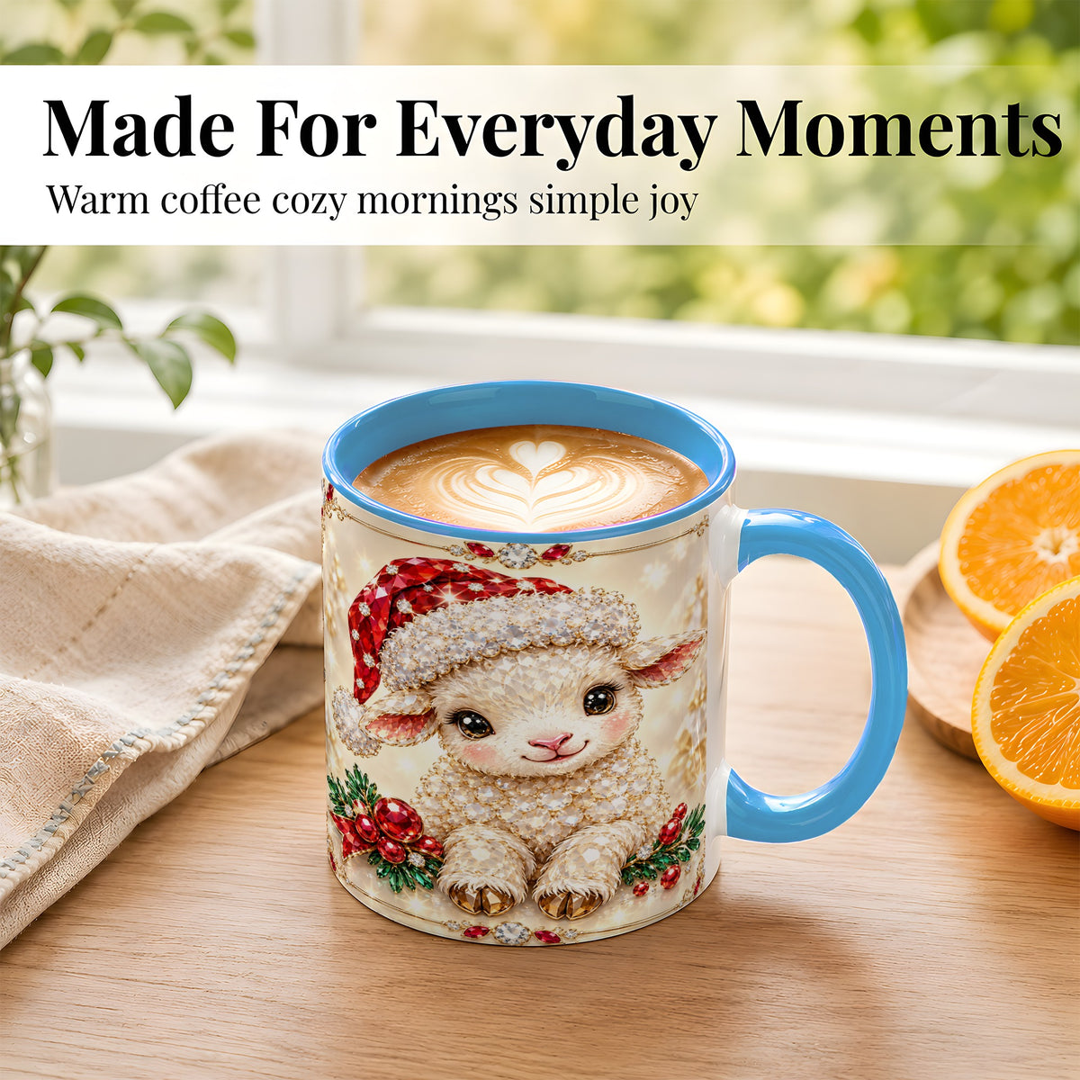 #pl[11oz|Blue] Crystal Christmas Lamb Coffee Mug, Gemstone Sheep Mug, Ceramic Cup