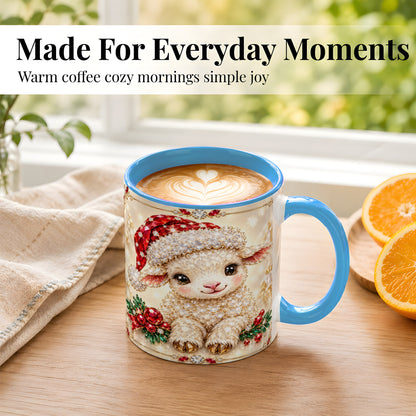 #pl[11oz|Blue] Crystal Christmas Lamb Coffee Mug, Gemstone Sheep Mug, Ceramic Cup