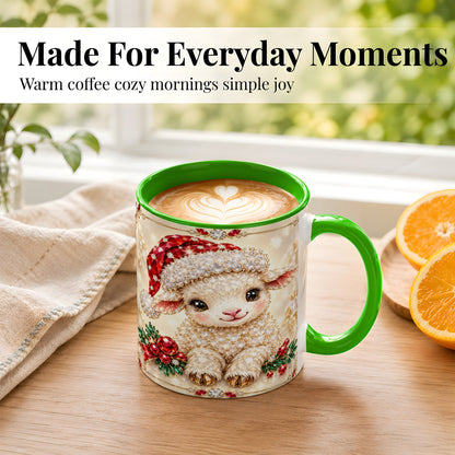 #pl[11oz|Green] Crystal Christmas Lamb Coffee Mug, Gemstone Sheep Mug, Ceramic Cup