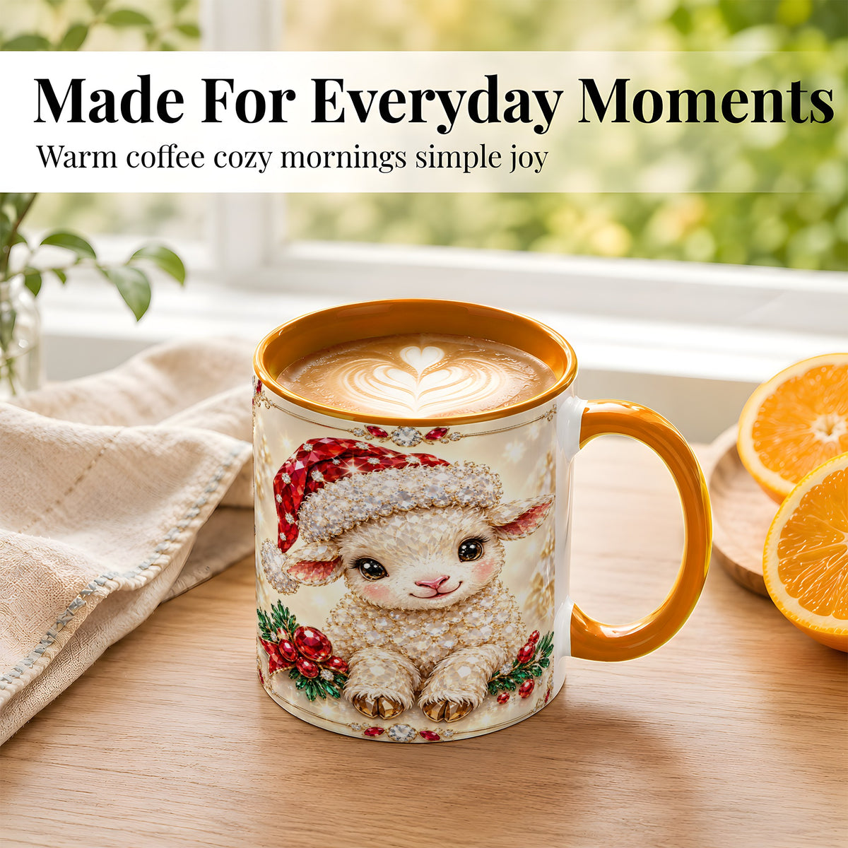 #pl[11oz|Orange] Crystal Christmas Lamb Coffee Mug, Gemstone Sheep Mug, Ceramic Cup