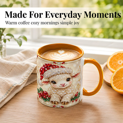 #pl[11oz|Orange] Crystal Christmas Lamb Coffee Mug, Gemstone Sheep Mug, Ceramic Cup