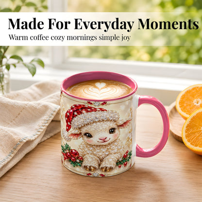 #pl[11oz|Pink] Crystal Christmas Lamb Coffee Mug, Gemstone Sheep Mug, Ceramic Cup