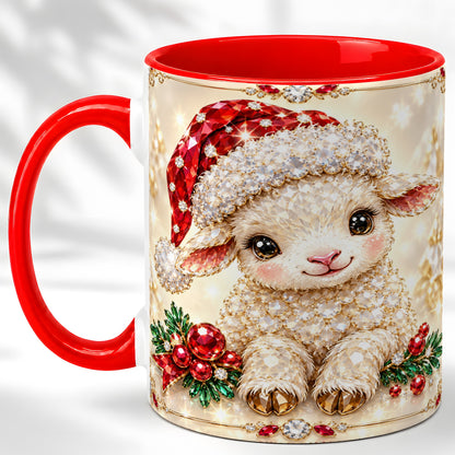 Crystal Christmas Lamb Coffee Mug, Gemstone Sheep Mug, Ceramic Cup