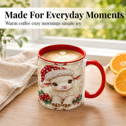 #pl[11oz|Red] Crystal Christmas Lamb Coffee Mug, Gemstone Sheep Mug, Ceramic Cup