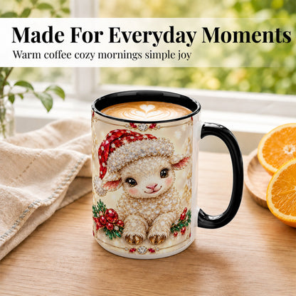 #pl[15oz|Black] Crystal Christmas Lamb Coffee Mug, Gemstone Sheep Mug, Ceramic Cup