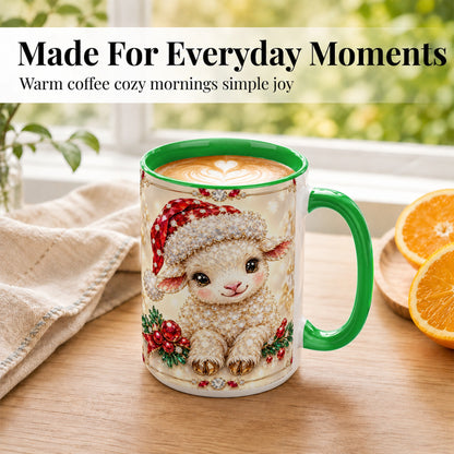 #pl[15oz|Green] Crystal Christmas Lamb Coffee Mug, Gemstone Sheep Mug, Ceramic Cup