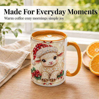 #pl[15oz|Orange] Crystal Christmas Lamb Coffee Mug, Gemstone Sheep Mug, Ceramic Cup
