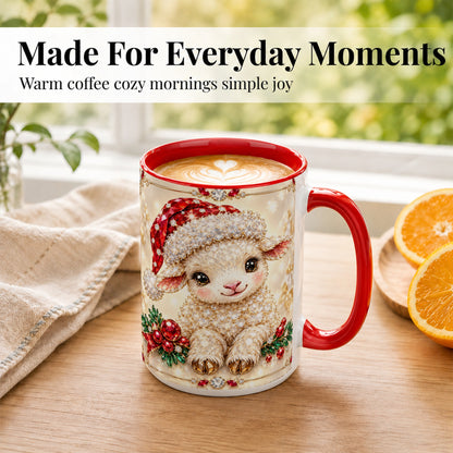 #pl[15oz|Red] Crystal Christmas Lamb Coffee Mug, Gemstone Sheep Mug, Ceramic Cup