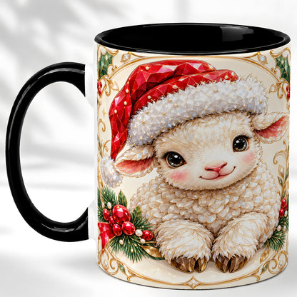 #pl[11oz|Black] Geometric Christmas Lamb Coffee Mug, Ruby Sheep Mug, Ceramic Cup