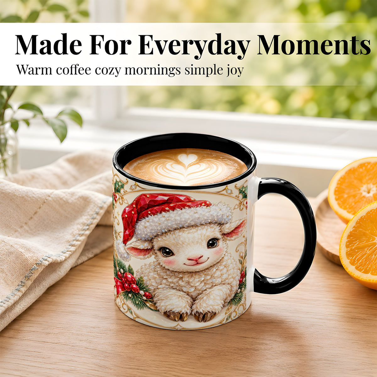 #pl[11oz|Black] Geometric Christmas Lamb Coffee Mug, Ruby Sheep Mug, Ceramic Cup