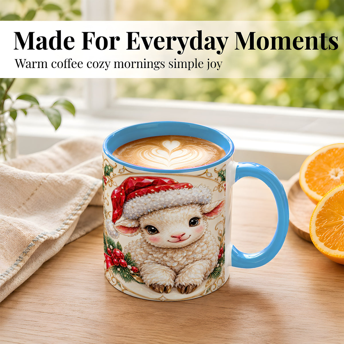 #pl[11oz|Blue] Geometric Christmas Lamb Coffee Mug, Ruby Sheep Mug, Ceramic Cup