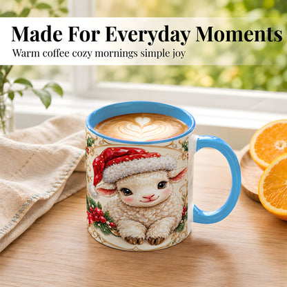 #pl[11oz|Blue] Geometric Christmas Lamb Coffee Mug, Ruby Sheep Mug, Ceramic Cup
