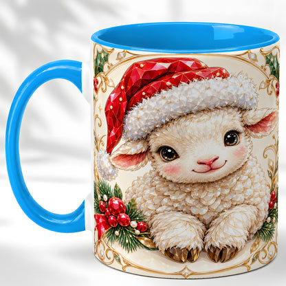 #pl[11oz|Blue] Geometric Christmas Lamb Coffee Mug, Ruby Sheep Mug, Ceramic Cup
