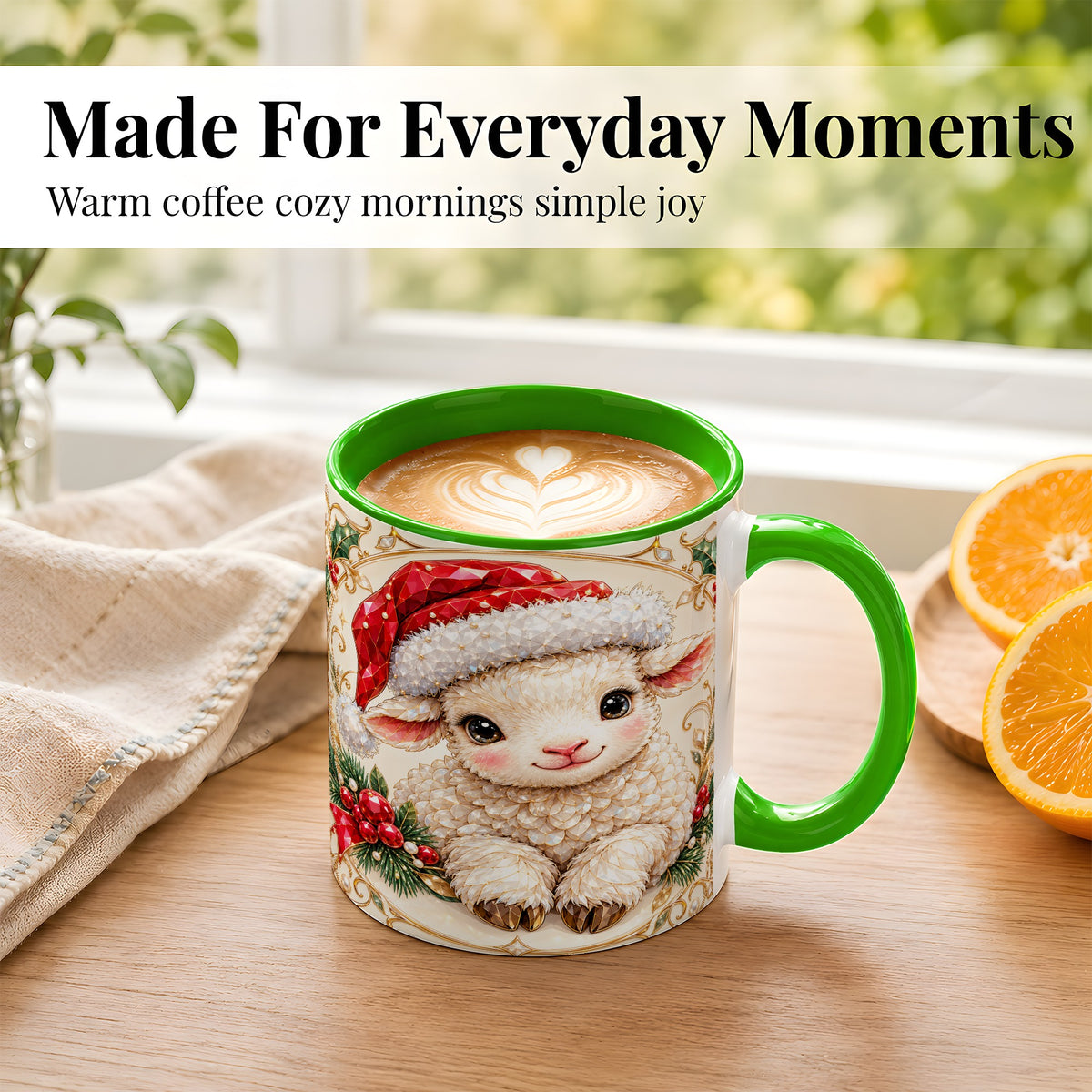 #pl[11oz|Green] Geometric Christmas Lamb Coffee Mug, Ruby Sheep Mug, Ceramic Cup