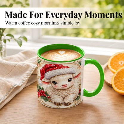 #pl[11oz|Green] Geometric Christmas Lamb Coffee Mug, Ruby Sheep Mug, Ceramic Cup