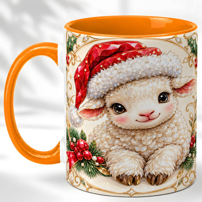 #pl[11oz|Orange] Geometric Christmas Lamb Coffee Mug, Ruby Sheep Mug, Ceramic Cup