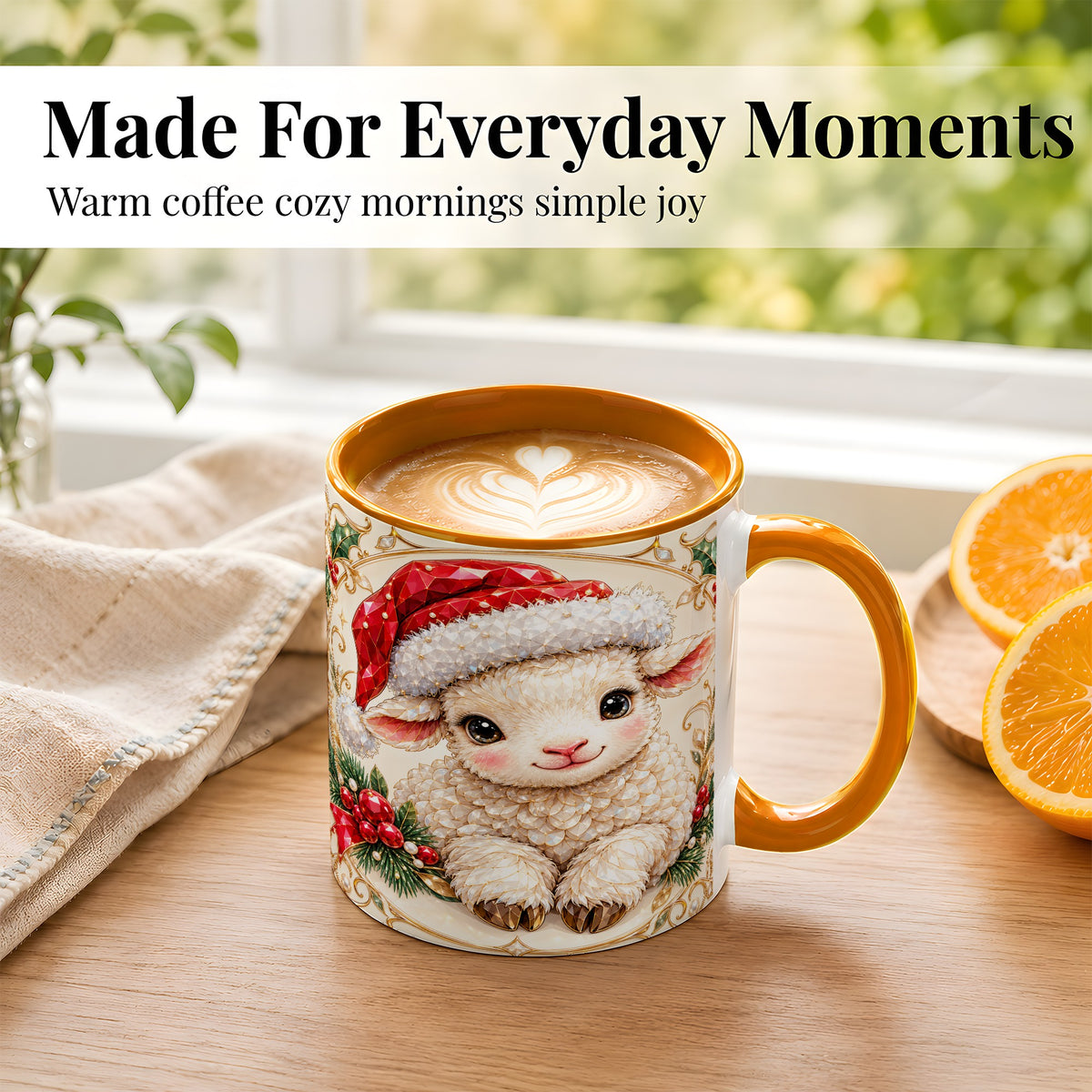 #pl[11oz|Orange] Geometric Christmas Lamb Coffee Mug, Ruby Sheep Mug, Ceramic Cup