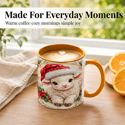 #pl[11oz|Orange] Geometric Christmas Lamb Coffee Mug, Ruby Sheep Mug, Ceramic Cup