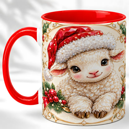 Geometric Christmas Lamb Coffee Mug, Ruby Sheep Mug, Ceramic Cup