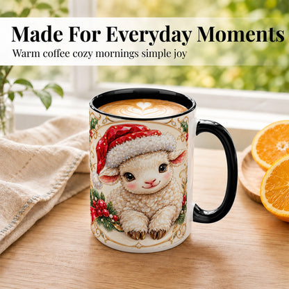 #pl[15oz|Black] Geometric Christmas Lamb Coffee Mug, Ruby Sheep Mug, Ceramic Cup
