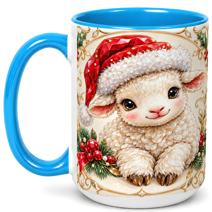 #pl[15oz|Blue] Geometric Christmas Lamb Coffee Mug, Ruby Sheep Mug, Ceramic Cup