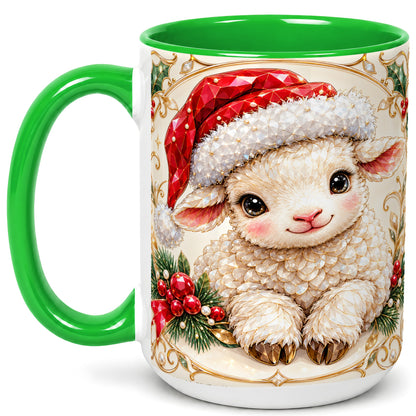 #pl[15oz|Green] Geometric Christmas Lamb Coffee Mug, Ruby Sheep Mug, Ceramic Cup