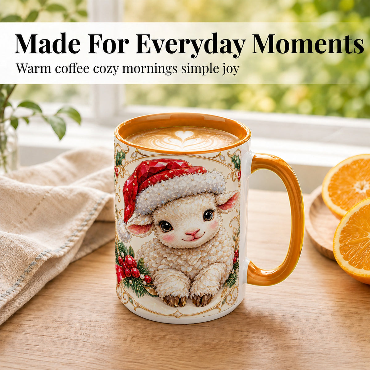 #pl[15oz|Orange] Geometric Christmas Lamb Coffee Mug, Ruby Sheep Mug, Ceramic Cup