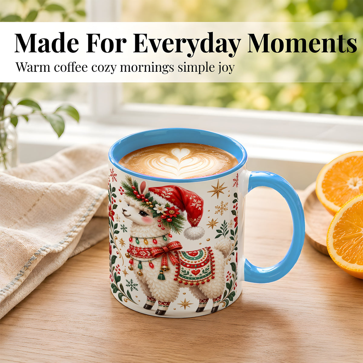 #pl[11oz|Blue] Christmas Llama Coffee Mug, Festive Farm Animal Mug, Ceramic Cup