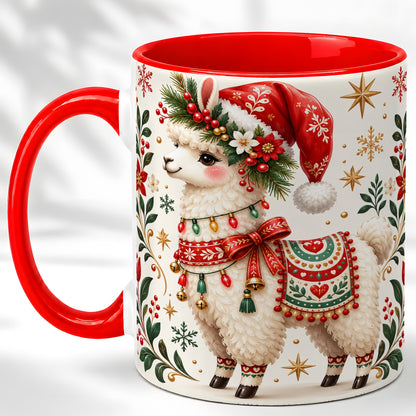 Christmas Llama Coffee Mug, Festive Farm Animal Mug, Ceramic Cup